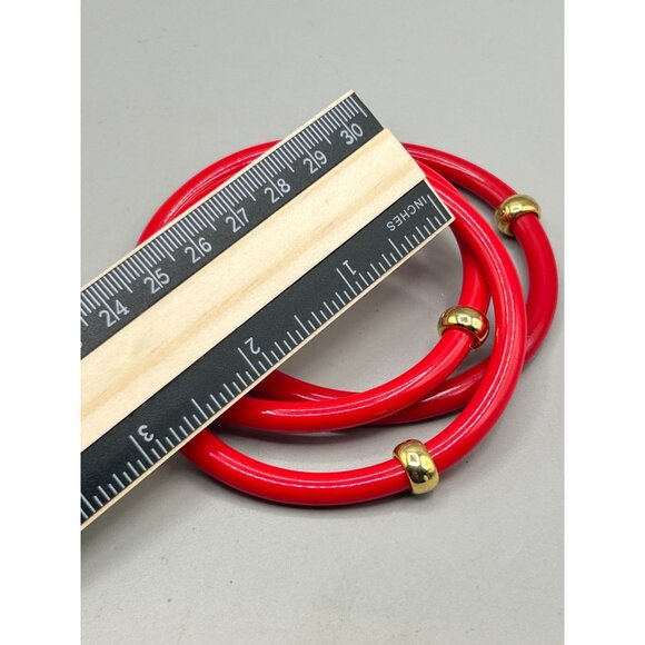 Vintage Red Plastic Bangles Set of 3 with Gold Accents Stack Bangles Collection - Picture 5 of 6